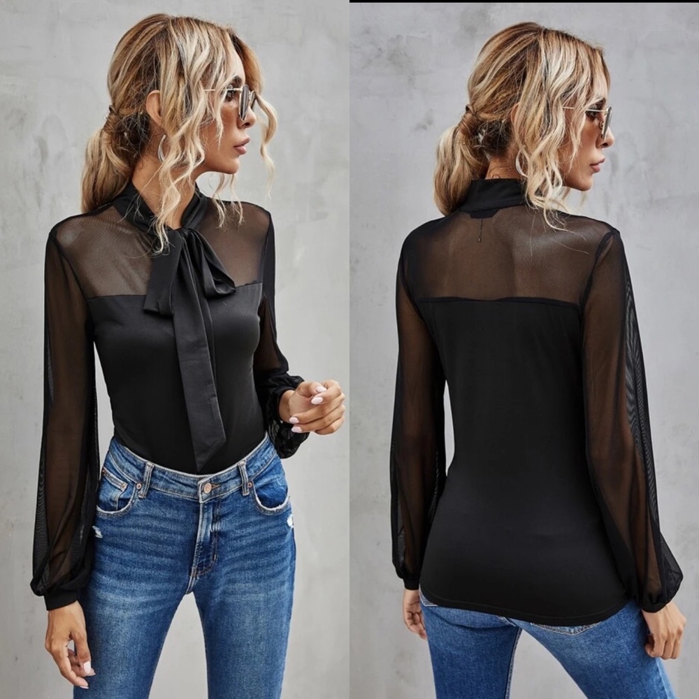 Black Front Tie Top - Picture 2 of 4